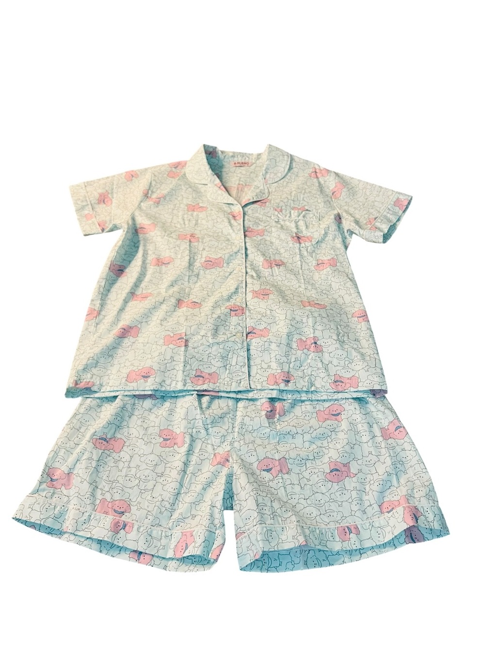 Women's Light Blue Short-Sleeve Pajama Set with Pink Dog Print Size XL